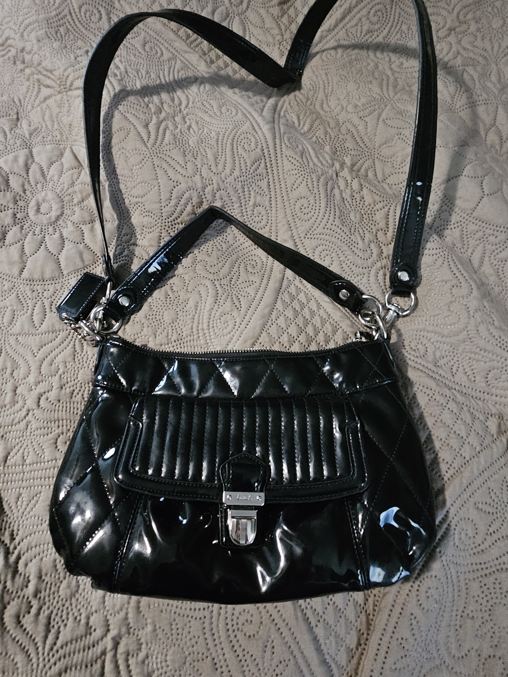 Coach Poppy Liquid Patent Gloss Shoulder Bag with Front Flap
